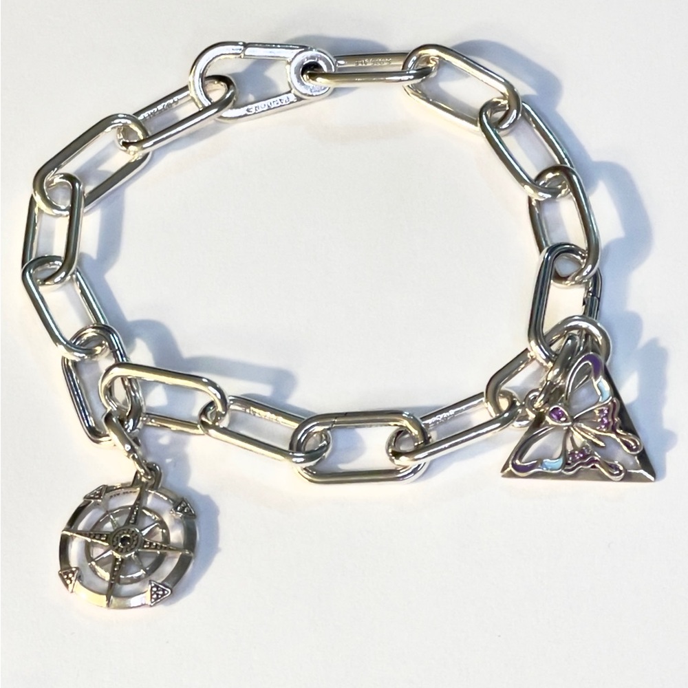 Pandora Me Silver Bracelet with Butterfly and Compass Charms 925 Ale